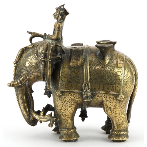 149 - 18th/19th century Indian bronze elephant and mahout with silver inlay, 25cm in length