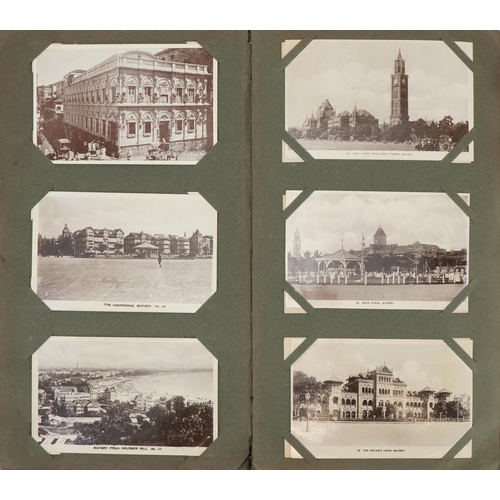 926 - Good collection of Indian postcards and photographs arranged in an album, predominantly Bombay, some... 