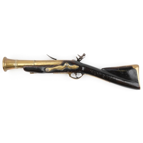 698 - Antique military interest flintlock blunderbuss with brass and white metal mounts, 62cm in length