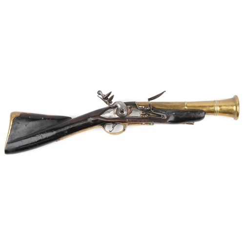 698 - Antique military interest flintlock blunderbuss with brass and white metal mounts, 62cm in length