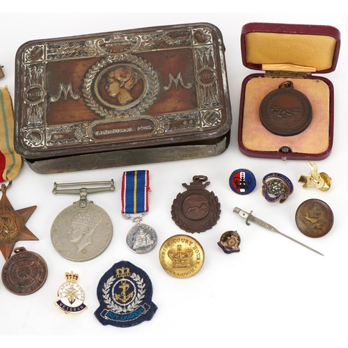 577 - British military World War I Mary tin and various militaria including three World War II medals, Aus... 