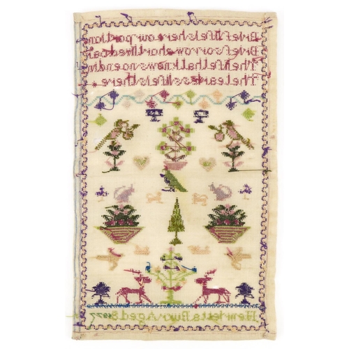 1634 - 19th century needlework sampler worked by Henrietta Burr aged 8, dated 1877, 24.5cm x 15cm