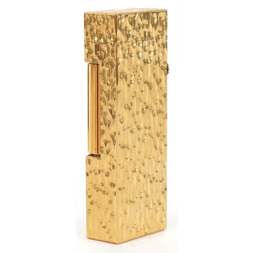 55 - Dunhill gold plated bark design pocket lighter with fitted case