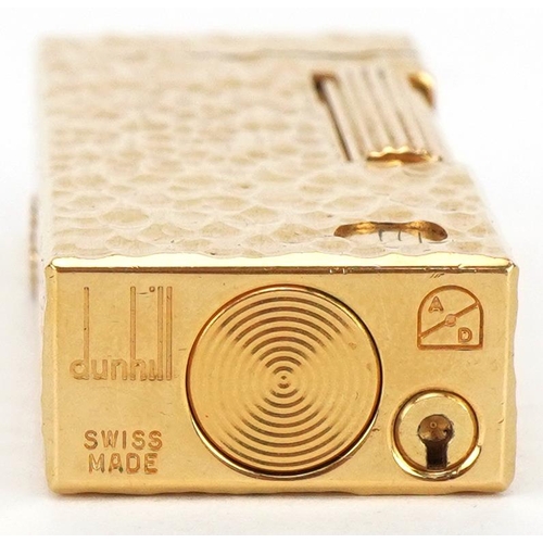 55 - Dunhill gold plated bark design pocket lighter with fitted case