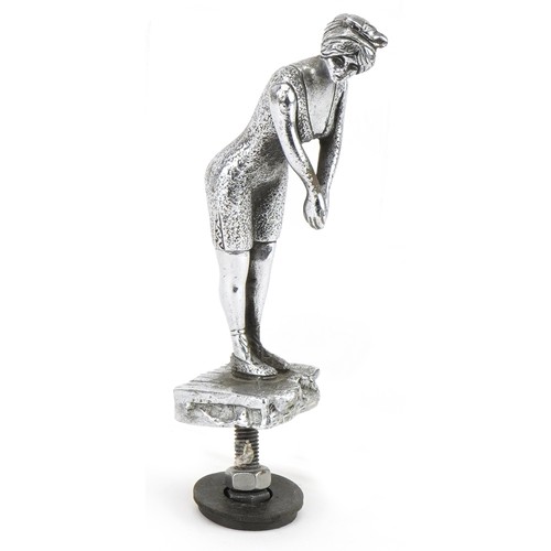 70 - Art Deco automobilia interest chrome plated car mascot in the form of a female wearing a bathing sui... 