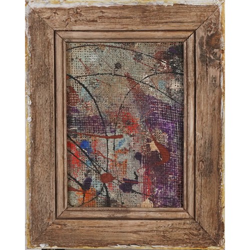 1368 - Abstract composition, set of three oil on canvases, each mounted, one framed, each canvas 17cm x 11.... 