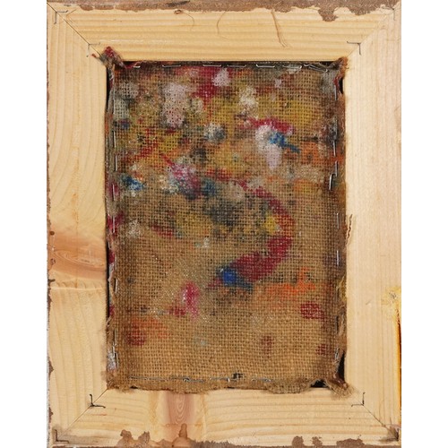 1368 - Abstract composition, set of three oil on canvases, each mounted, one framed, each canvas 17cm x 11.... 