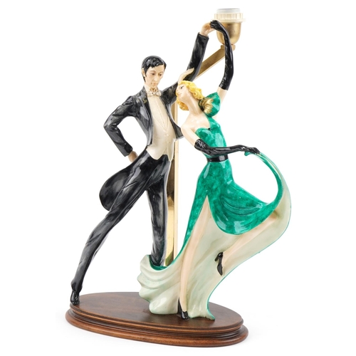 1329 - After Amilcare Santini, Art Deco style hand painted figural table lamp in the form of two tango danc... 