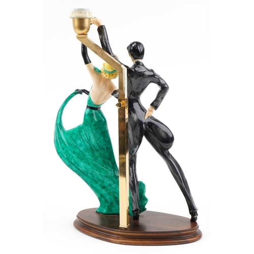 1329 - After Amilcare Santini, Art Deco style hand painted figural table lamp in the form of two tango danc... 