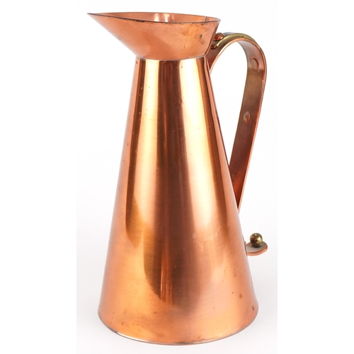 300 - Sam Fanaroff, Arts & Crafts style copper and brass jug impressed SF 1988 to the base, 29.5cm high