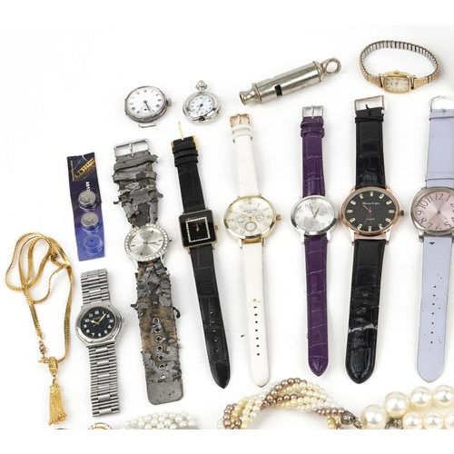 2564 - Vintage and later costume jewellery and wristwatches including a silver military interest trench typ... 