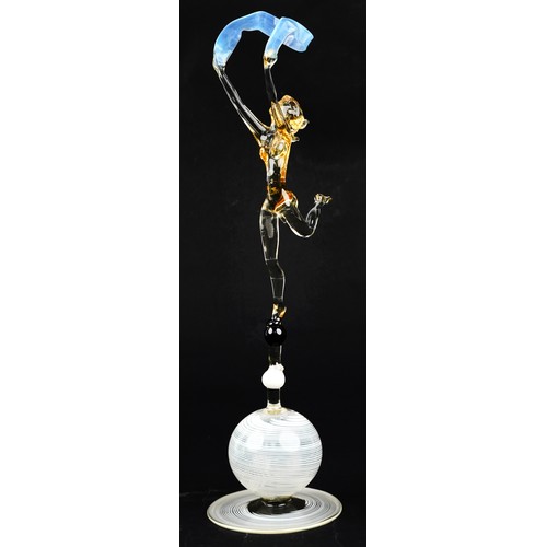 423 - Istvan Komaromy, Art Deco style lamp blown glass figure of a nude female, 34cm high