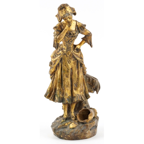 486 - After Mednat, French cast gilt metal figure of a young female looking down at a pot, entitled Cruche... 