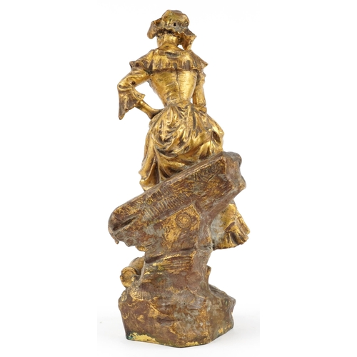 486 - After Mednat, French cast gilt metal figure of a young female looking down at a pot, entitled Cruche... 