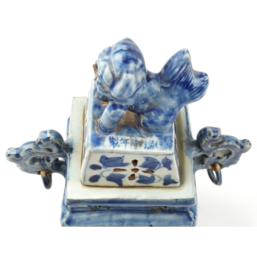 1381 - Chinese blue and white porcelain porcelain including four footed koro with ring turned handles and c... 