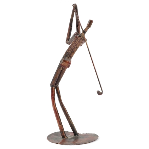 1641 - Mid century style bronzed metal sculpture of a golfer, 50.5cm high