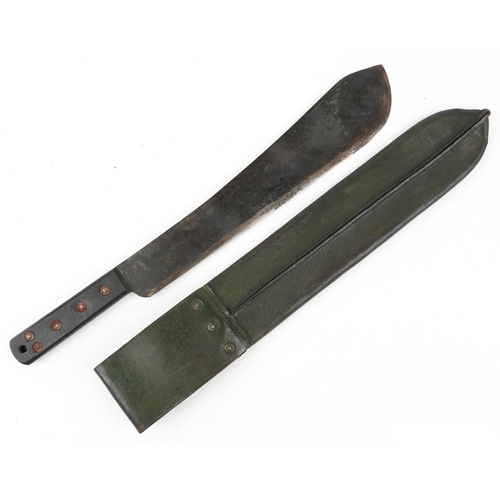 712 - British military World War II jungle machete with leather sheath by S & J Kitchin Ltd of Sheffield, ... 