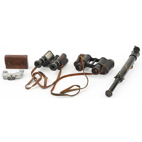 1355 - Military and other optical instruments including Ross of London prism binoculars and a pair of Frenc... 