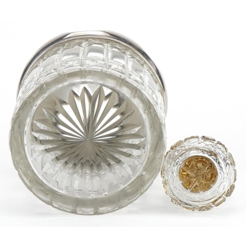 1710 - Two cut glass jars with silver lids including a tissue jar, the largest Birmingham 1942, 7.5cm high