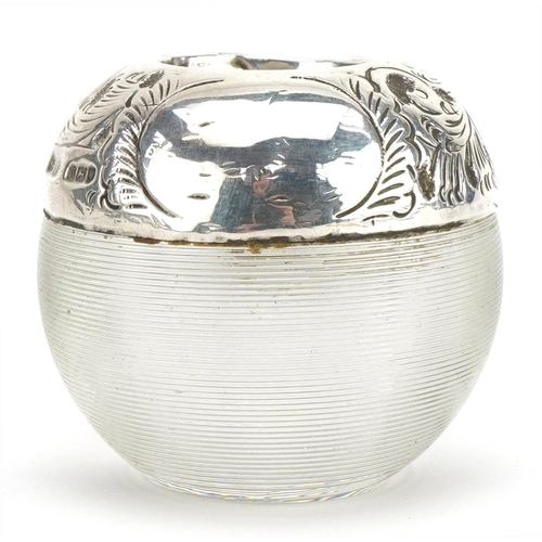 1495 - Henry Perkins & Sons, Edwardian silver mounted globular glass match striker, London 1908, 5.5cm high