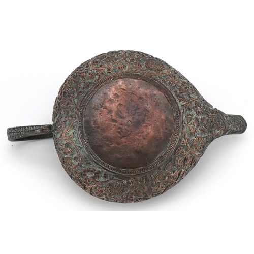 495 - Good quality Indian bronze copper sauceboat with serpent handle and a white metal opium pipe, the la... 