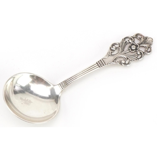 1421 - Norwegian 830S silver caddy spoon with naturalistic handle numbered 317, 10.5cm in length, 13.5g