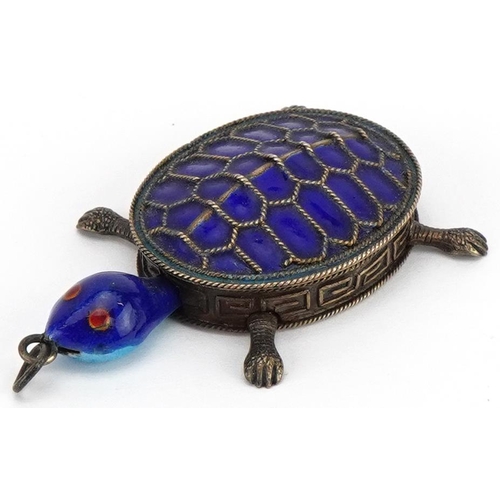 359 - Chinese silver gilt and enamel pill box pendant in the form of a tortoise with articulated limbs, 5c... 