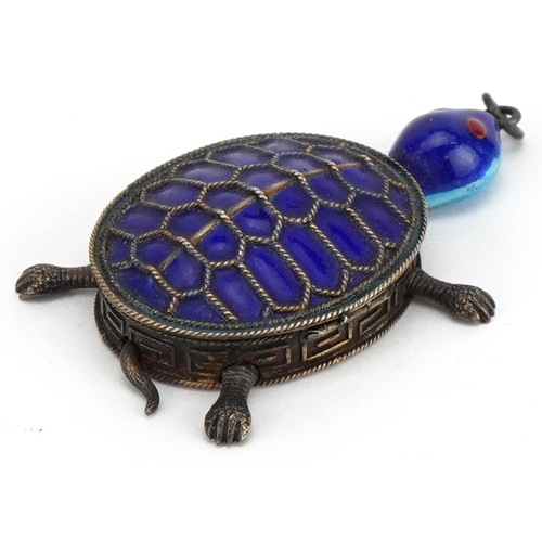 359 - Chinese silver gilt and enamel pill box pendant in the form of a tortoise with articulated limbs, 5c... 