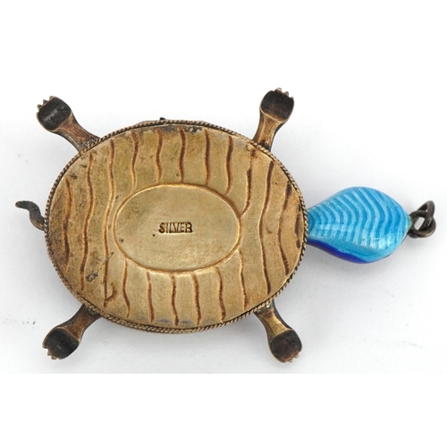 359 - Chinese silver gilt and enamel pill box pendant in the form of a tortoise with articulated limbs, 5c... 