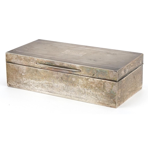 244 - Padgett & Braham Ltd, Art Deco silver cigar box, the hinged lid with engine turned decoration, Londo... 