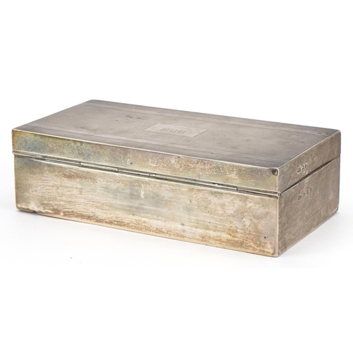 244 - Padgett & Braham Ltd, Art Deco silver cigar box, the hinged lid with engine turned decoration, Londo... 