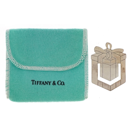 389 - Tiffany & Co, sterling silver Christmas Present bookmark with cloth pouch, 5cm high, 6.0g