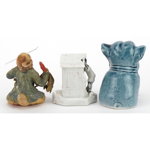 1423 - Novelty porcelain and a Warne & Co rabbit, the largest 7cm high