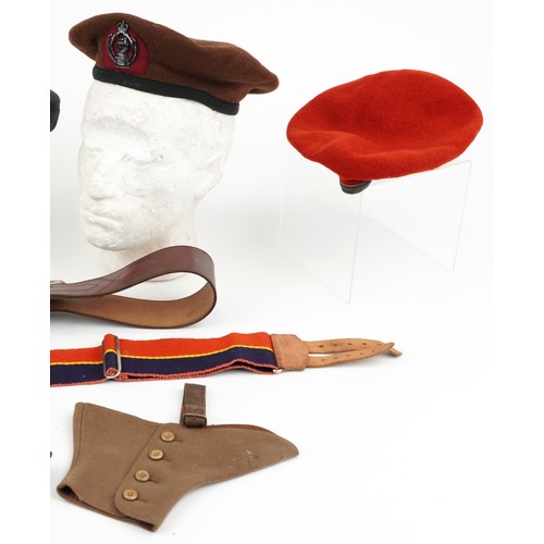 685 - Militaria including three berets, one with Westminster Dragoons cap badge and peaked cap