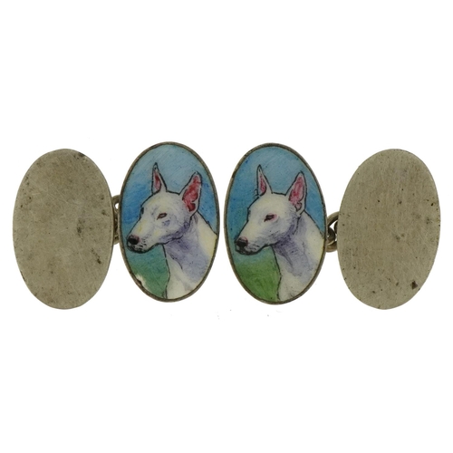 2078 - Pair of silver and enamel British Bulldog cufflinks, 18.2mm high, 7.5g