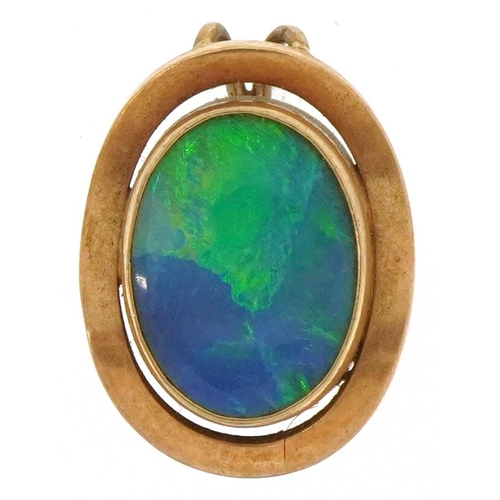 2131 - Modernist 9ct gold opal pendant, 2cm high, 3.0g