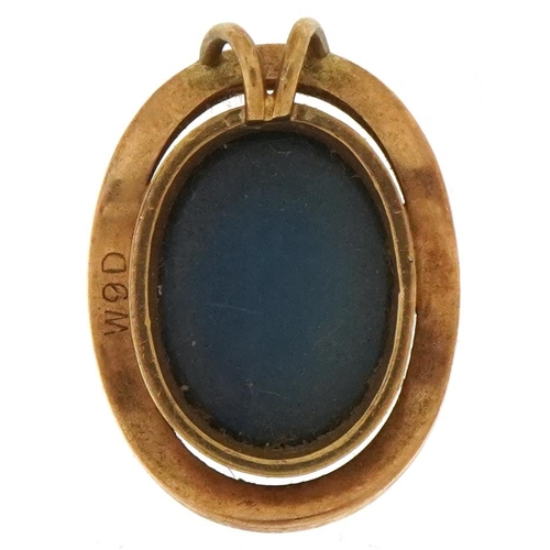 2131 - Modernist 9ct gold opal pendant, 2cm high, 3.0g