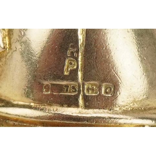 2077 - 9ct gold opening policeman's helmet charm, 1.4cm high, 4.3g