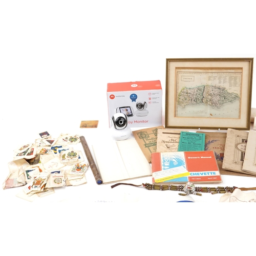 1830 - Sundry items, ephemera and militaria including Motorola video baby monitor and cigarette cards