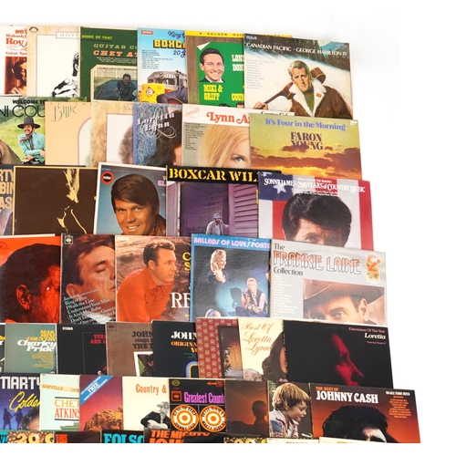 1873 - Predominantly country vinyl LP records including Johnny Cash, Linda Ronstadt, Jim Reeves, Boxcar Wil... 