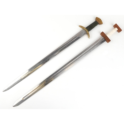 718 - Two Medieval style broad swords, the largest 98.5cm in length