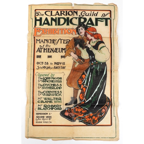 937 - Art Nouveau Clarion Guild of Handicraft Exhibition billboard poster, 64cm x 42cm