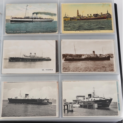 956 - Collection of shipping and railwayana postcards arranged in an album including London & South Wester... 