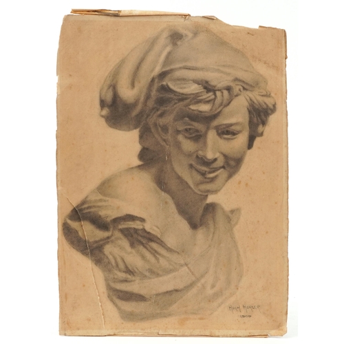 1367 - Hugh Horler 1909 - Head and shoulder portrait of a female, early 20th century pencil on board, unfra... 