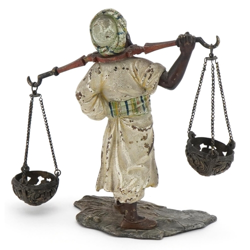 7 - Attributed to Franz Xaver Bergmann, 19th century Austrian cold painted bronze street trader with two... 