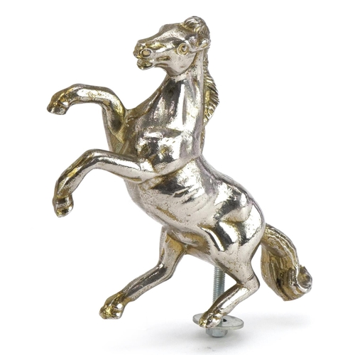 72 - Automobilia interest silver plated car mascot in the form of a rearing horse, 16cm high