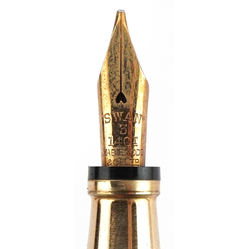 86 - Early 20th century Mabie Todd & Co swan fountain pen with yellow metal case and 14ct gold nib housed... 