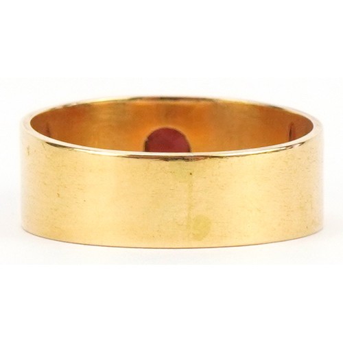 502 - Stylish 22ct gold ring set with a cabochon garnet, RDS maker's mark, size M, 4.8g