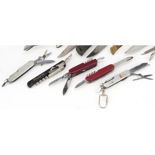 1491 - Collection of folding pocket knives and multi tools including Swiss Army style