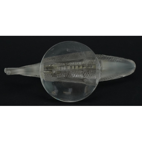 67 - Rene Lalique, French Art Deco glass Perche car mascot etched R Lalique France to the base, 16cm in l... 